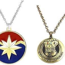 Gold Star Logo Necklace and Superhero Character Accessory Metal Pendant Locket with Length Adjustable Chain for Unisex; Pack of 2 (C-948)-picture-13