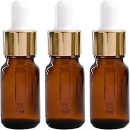 Happy Packaging 10ML Amber Round Empty Glass Bottle |Glass Dropper | Gold Sleeve | Silcon White Teat | Refillable | Leak Proof For Essential Oils | DIY Perfumes | DIY serums Pack Of -3-17
