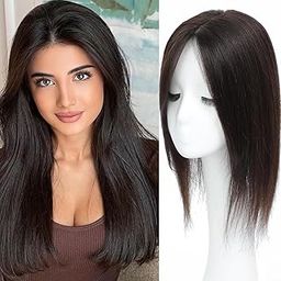 DAZZ LOOK® 4 x 4 Silk Base Middle Partition Straight Length Hair Topper, Hair Extension for Thining Hair for Women/Girls, 18 Inch Long Length, Matte Finish, Brown Color-50