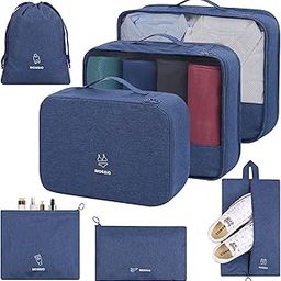 Mossio 6 Set Packing Cubes with Shoe Bag - Travel Luggage Organizer for Carry On Suitcase, Navy-picture-39