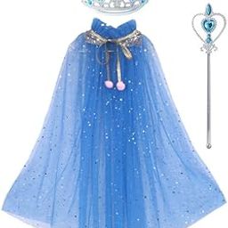 YUPPIN Princess Cape for Girls – Colorful Sequin Cloak with Crown and Wand for Birthday, Halloween, Fancy Dress & Carnival-image-52