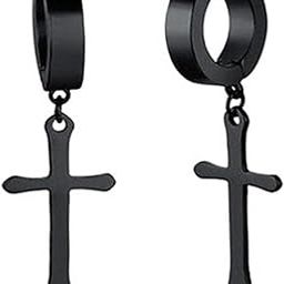 Jewelry Jesus Cross Earring For mens Womens (BLACK)-image-17