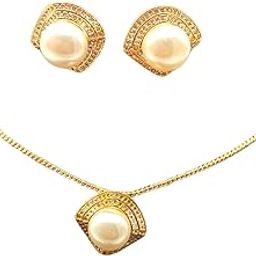ADITI CREATION Women's Golden Plated Golden Plated Square lustrous pearl Pendant Set Lightweight Jewellery For Occasion & Casual-image-22