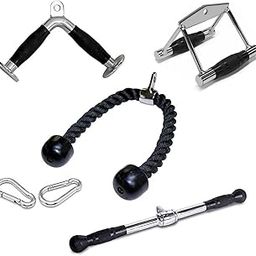 Cable Attachment Combo: Triceps Rope, Straight LAT Bar, Triceps V Handle and Seated Rowing Handle with S Lock Pair-1