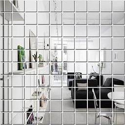 Wall1ders 100 Squares Chips (3 cm Each) Mirror Stickers for Wall. (Silver)-image-38