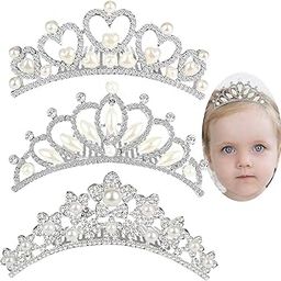 ANBALA Baby Girls Rhinestone Crown Hair Comb, 3 Pack Sweet Crystal Tiara Crown Headbands Toddler Princess Hair Accessories for Flower Girls Baby Kids Bridesmaid-image-9