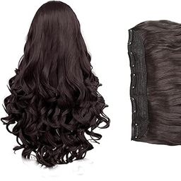 Hair Extensions for Women (Luxury Premium)- 5 Clips Attached Curly/Wavy Artificial Hair Clip On Extension - False Fake Long Curl Hair Wig for Wedding - 1 Pc - Natural Brown Colour (D3)-13