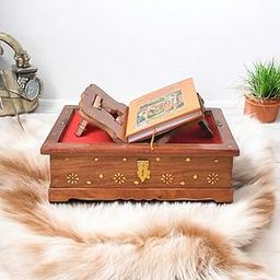 Wooden Puja Book Stand | Holy Book Storage Box with Red Velvet Lining & Hand-Carved Design | Ideal for Geeta, Quran, Granth Sahib-image-86
