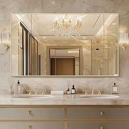 VENETIAN IMAGE Framed Wall Mirror for Bathroom and Home – Stylish, Durable & Easy to Mount (Gold, 90x120 cm)-image-1