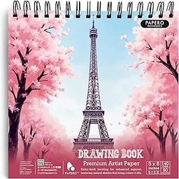 PaperO Square Sketch Book – 140 GSM, 100 Pages/50 Sheets, Metal Wire-O Bound – Perfect for Professional Artists, Architects, Kids, and Adults (8 x 8 cm) (Eiffel Tower)-image-25