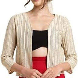 Women Cotton Graphical Lace Cover Up Shrug Cardigan UNBZZ-SG-1020-KhakiRG-picture-15