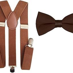 Men's and Women's Enamel Elastic Adjustable Braces Trouser Y-Back Clip on Suspenders With Bow (Brown; Free Size)-image-49