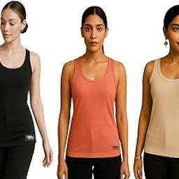 Classic Tank Top Camisole for Women, Sleeveless, Pack of 3 (in, Alpha, Free Size, Regular, Black-Coral-Cream)-image-49
