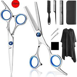MATSON 10 PCS Hair Cutting Scissors Set, Professional Hair Cutting Shears Kit for Hairdressing, Thinning,Salon or Home Use - Flat Shears,Cape, Comb & Hair Clip Included-picture-33