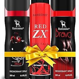 RAMSONS Deo Talc Combo | 1 Bravo Deodorant Spray - 200ml | 1 Sexy Heart Deodorant Spray - 200ml | 1 RED ZX Deo Talc - 100gm | Combo Pack Of 3-34