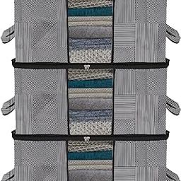 Kuber Industries Underbed Storage Bag | Lining-Design Blanket Cover with Clear Window | Zipper Closure & Handle Cloth Organizer | Large | Pack of 3 | Gray-18