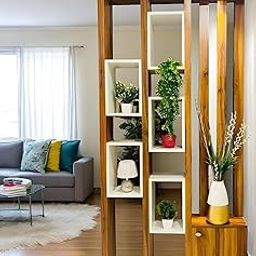 Musa Kazim- Hand Carved Wood Room Divider & Partition Panel Decorative Room Separator with Mirror Accents, Open Shelf Divider for Living Room Kitchen & Office Brown (72x48)-image-21
