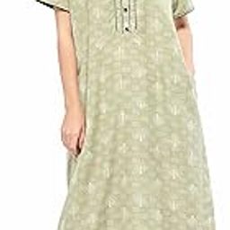 zeyo Women's Polyester Leaf Printed Mid Thigh Length Nighty Night gown 5684-picture-23