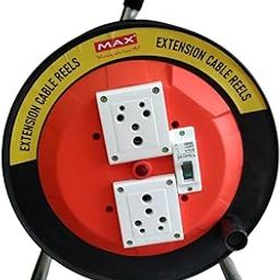 MAX Extension Drum 25 Meter Wire (1.5MM, 3 Core Cable)|with Two Universal ISI Marked 6/16 Amps sockets|32 Amp MCB Switch and with Indicator|Cable Reel|Heavy Duty|Extension Cord Reel|-17