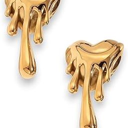 Anti-Tarnish Gold Trendy Hearts Melting Drip Stud Earrings Set For Women & Girls | Modern Korean Style Stainless Steel Waterproof Earrings-image-3