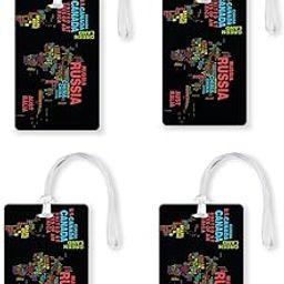 World Name Map Printed Gloss Finish PVC Luggage Tags with Silicon Strap Ideal for International Travel |Set of 4 | Multicolor-image-50