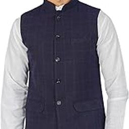 Men's Tweed Check Blue Nehru Jacket :-38/ S-image-13