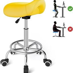Saddle Stool Ergonomic- Comfortable Rolling Saddle Stool with Wide Thick Saddle Seat Padding, Swivel Adjustable Saddle Chair with Wheels and Ring Pedal for Medical Massage Salon, Office Home (Yellow)-image-61