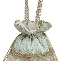 Dangle Embroidered & Embellished Faux Silk Potli-11