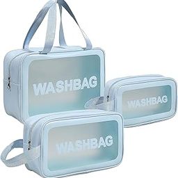 INOVERA (LABEL) 3 Pieces Makeup Organizer Bags - Travel Cosmetic Toiletry Storage Pouch - Water-Resistance Travelling Washbags Vanity Kit for Women, Girls (Light Blue)-image-54