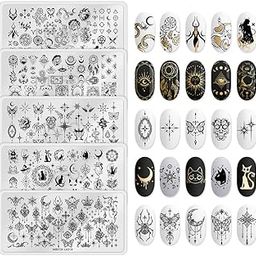 Nail Plate Stamp Set Stars Moon Esoteric Elements Nail Art DIY Stamping Template 5 Pieces-picture-40