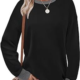 Sweatshirts for Women Crewneck Long Sleeve Loose Fit Tops Color Block Ribbed Trim Fashion 2024-image-48