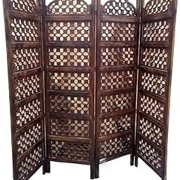 Shilpi Hand-Carved Wooden Partition Screen/Room Divider in Mango Wood in Jali Design-image-16