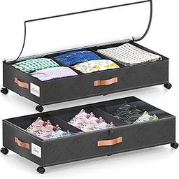 DGFCK Under Bed Storage with Wheels, 2-Pack Under Bed Storage Containers with Clear Lids, XXL 65L Under the bed storage Organizer Bins, Rolling Under Bed Metal Drawer for Clothes,Shoes,Toys (Black)-image-117
