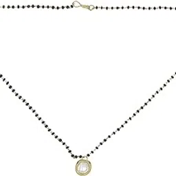 accessher Traditional Women's Brass Gold Plated Black Beads Mangalsutra Pendant with Kundan for Women and Girls Pack of 1-picture-45