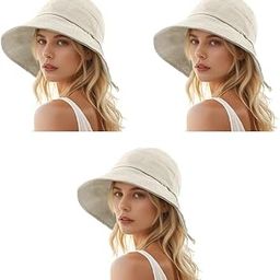 Womens Silicone Sun Hats Bucket Wide Brim Summer UV Protection Beach Fashion Outdoor Casual with Chin Strap Mothers Day Gift Beige Free Size 3PCS-image-42