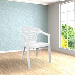 ITALICA Oxy Plastic Arm Chair for Home/Glossy+Matte Finish Chair for Office, Living Room, Dining Room, Kitchen/Plastic Chairs for Balcony (5202, White, Set of 4 Chair, BN)-image-85