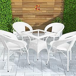 CORAZZIN Rattan&Wicker Garden Patio Seating Chair And Table Set Outdoor Balcony Garden Coffee Table Set Furniture With 1 Square Table And 4 Chairs Set (White),H-32In, 50 Cm, 48 Cm, 81 Cm-image-5