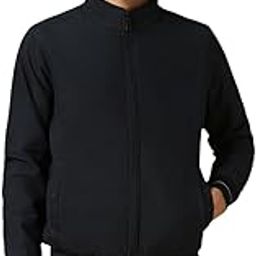 Men Navy Blue Solid Regular Fit Full Sleeve Mock Collar Padded Jacket-image-2