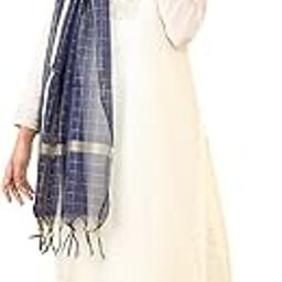 Women Dark Blue Chanderi Embroidered Dupatta-34
