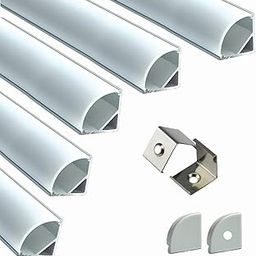 Abaj Lighting (16x16mm) Aluminium Round LED Strip Lights 1Meter Aluminium Round Profile Light Channels Corner with Diffused Cover, End Caps and Mounting Clips Without LED Straight Linear - Pack of 5-28