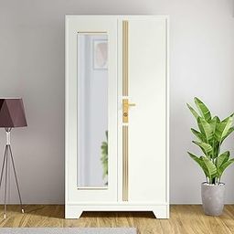 GODREJ INTERIO Almirah Centurion Plus 2-Door Steel Almirah, Cupboard for Clothes with Mirror (Bond White), 1-Year Warranty, 2 Motion Sensor Lights, 1 Locker, 3 Shelves, 2 Drawers-52