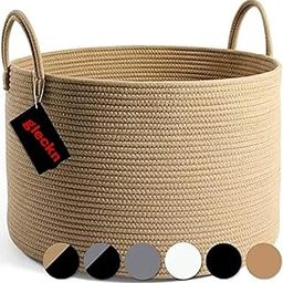 Gleckn Jute Cotton Basket, Handcrafted Woven Storage Planter Basket For Home Decor, Multi-Purpose Bag With Handle For Living Room Bathroom Laundry & Toys (15 X 13 Inches, Full Honey)-image-73