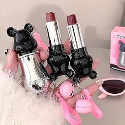 Gege Bear Sweet Bear Cute Mist Velvet Lipstick | Matte Finish | Bear-Shaped Container with Keychain | Light Pink Brown to Red Wine Shades | Non-Drying Long-Lasting Formula | Perfect For Makeup Beauty Lovers and Teens | Waterproof Lip Glaze for Women and Girls (01# Honeydew Roasted Milk, 3.5g)-38