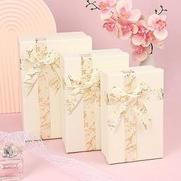 HOME ELEMENTS 3 Pcs Set of Luxury Gift Box Set With Bow, Bridesmaid Box, Decorative Present Boxes for Diwali Christmas Wedding Birthdays Special Occasions Gift Hampers (Beige)-image-41