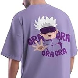Anime Character Cotton Blend T-Shirt, Oversized Loose Fit, Half Sleeve, Black-image-27