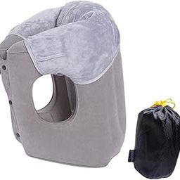 Inflatable Travel Pillow Neck Support Headrest for Airplane Train Travel Gray-image-21