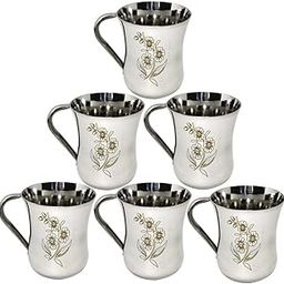 KC Stainless Steel Tea/Coffee Cup Set of 6 (Laser Finished,200 ML, Damru Shape)-24