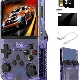 r36s Retro Handheld Game Console Linux System 3.5-inch IPS Screen, Portable Game Console with Built-in 64GB Card 15000+ Game, Supports 13+emulators (Purple)-1