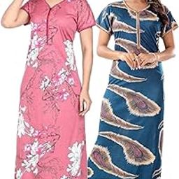 Women's Satin Printed Maxi Nighty Gown Free Size Nightwear Lightweight (Combo of 2)-image-20