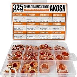 325 PCS, 10 Sizes, Premium Copper Metric Sealing Crush Washers Assortment Kit, Upgraded Flat Ring Oil Drain Plug Crush Washer Gasket Seal Assortment Set, Banjo Bolt Washer for Automotive, Motorcycles-image-10